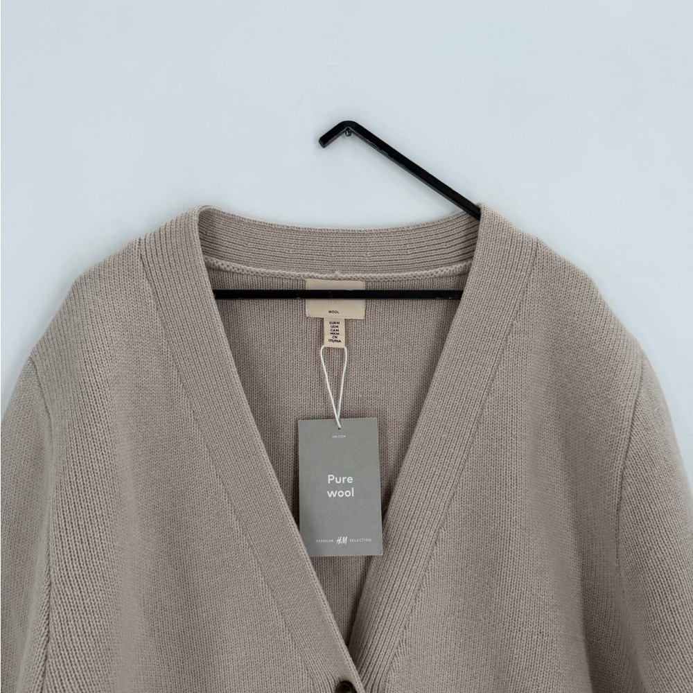 H&M Premium Selection Knitted Pure Wool Structured Beige Cardigan